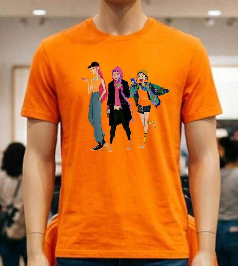 Kpop Demon Hunters Huntr X Off Duty Youth Shirt - orange-shirt Kpop Demon Hunters Huntr X Off Duty Youth Shirt Orange Shirt