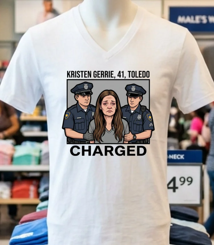 Kristen Gerrie, 41, Of Toledo, Is Being Charged T Shirt - white-t-shirt Kristen Gerrie 41 Of Toledo Is Being Charged T Shirt White T Shirt 2
