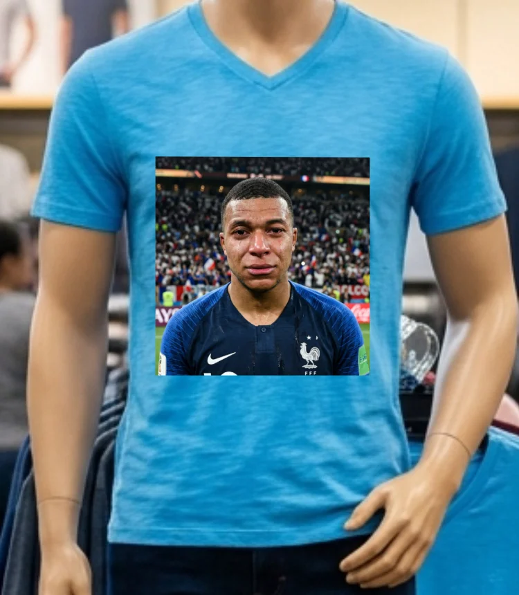Kylian Mbappe Crying Meme T Shirt - blue-shirt Kylian Mbappe Crying Meme T Shirt Blue Shirt