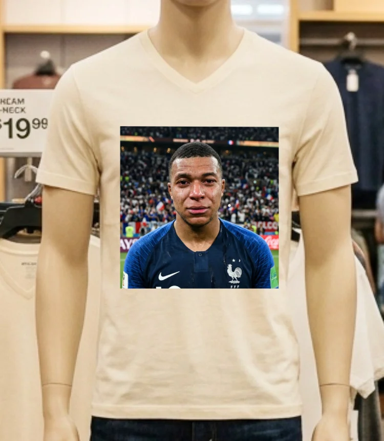 Kylian Mbappe Crying Meme T Shirt - white-t-shirt Kylian Mbappe Crying Meme T Shirt White T Shirt 3