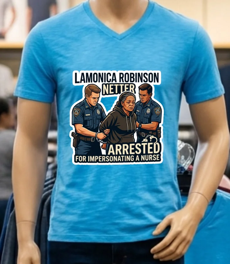 Lamonica Robinson Netter Was Arrested By Police For Impersonating A Nurse T Shirt - blue-shirt Lamonica Robinson Netter Was Arrested By Police For Impersonating A Nurse T Shirt Blue Shirt