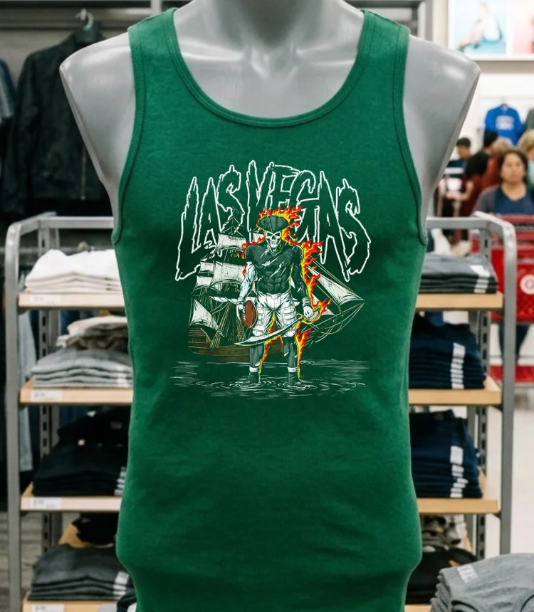 Las Vegas Football Pirate Skeleton Shirt - green-shirt Las Vegas Football Pirate Skeleton Shirt Green Shirt