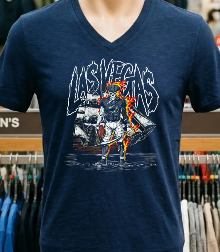 Las Vegas Football Pirate Skeleton Shirt Navy Shirt 1