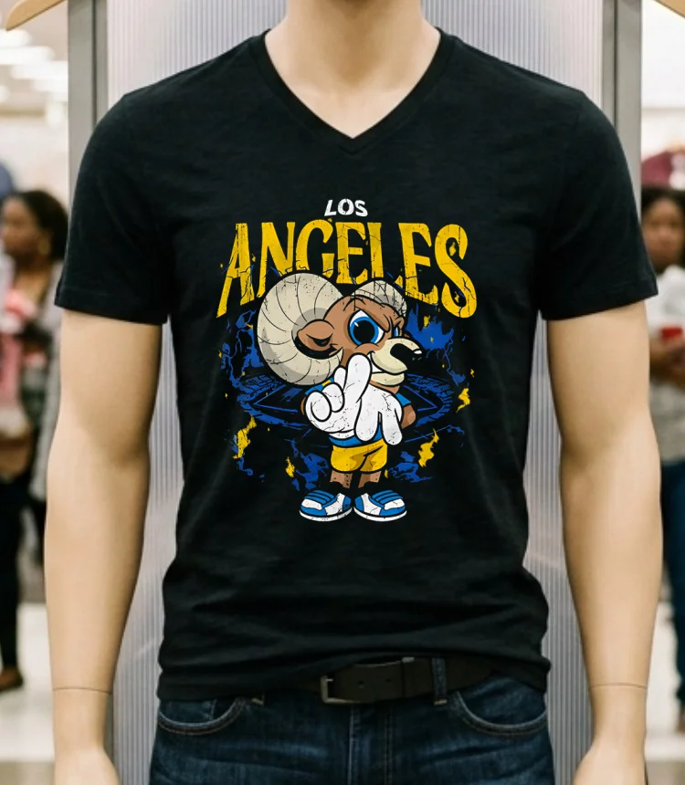 Los Angeles Rams Mascot Studium Cute Retro Shirt - balck-shirt Los Angeles Rams Mascot Studium Cute Retro Shirt Balck Shirt 2