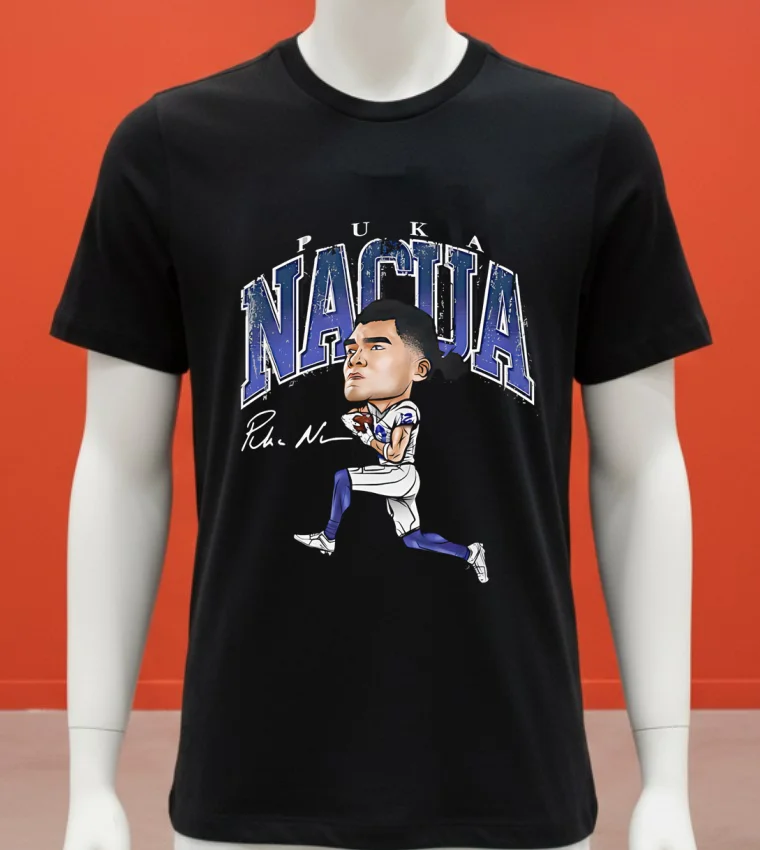 Los Angeles Rams Puka Nacua Cartoon Signature Shirt - balck-shirt Los Angeles Rams Puka Nacua Cartoon Signature Shirt Balck Shirt