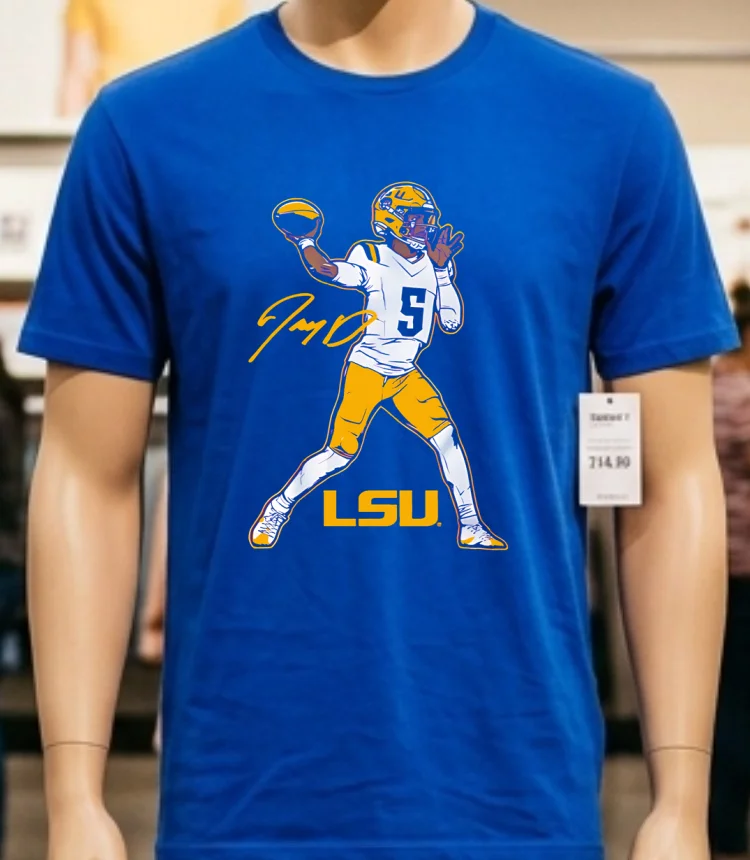 Lsu Football Jayden Daniels Superstar Pose Signature Style Shirt Blue Shirt