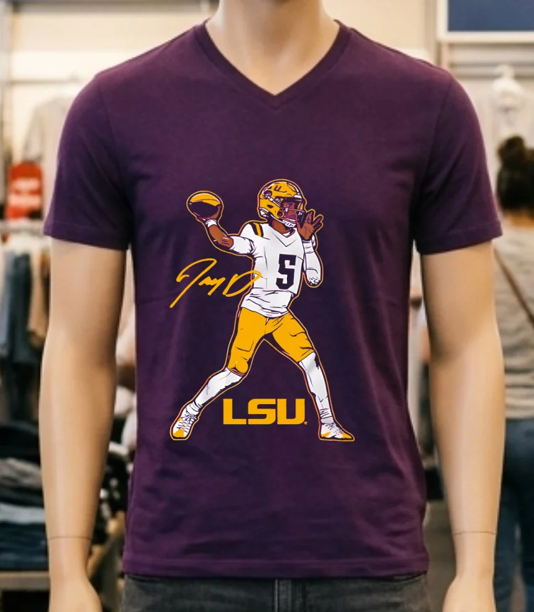 Lsu Football Jayden Daniels Superstar Pose Signature Style Shirt - purple-shirt Lsu Football Jayden Daniels Superstar Pose Signature Style Shirt Purple Shirt