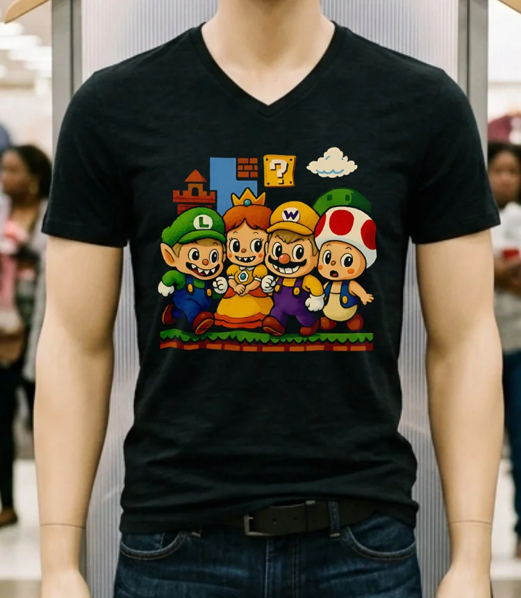Luigi Labubu And Friends Video Game Yoshi Peach Mario Shirt Balck Shirt 2