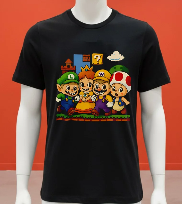Luigi Labubu And Friends Video Game Yoshi Peach Mario Shirt - balck-shirt Luigi Labubu And Friends Video Game Yoshi Peach Mario Shirt Balck Shirt