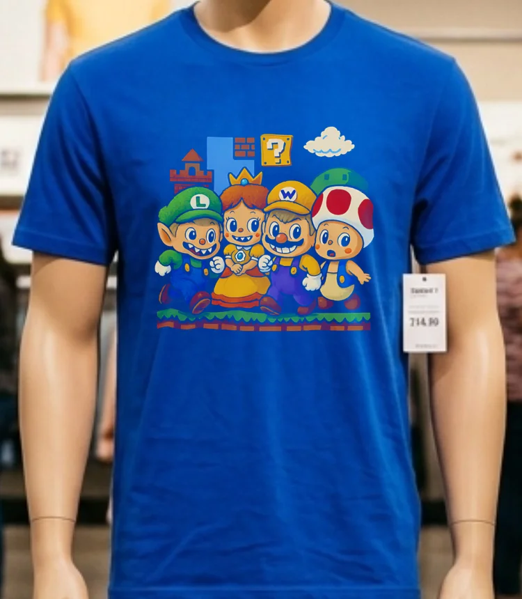 Luigi Labubu And Friends Video Game Yoshi Peach Mario Shirt - blue-shirt Luigi Labubu And Friends Video Game Yoshi Peach Mario Shirt Blue Shirt