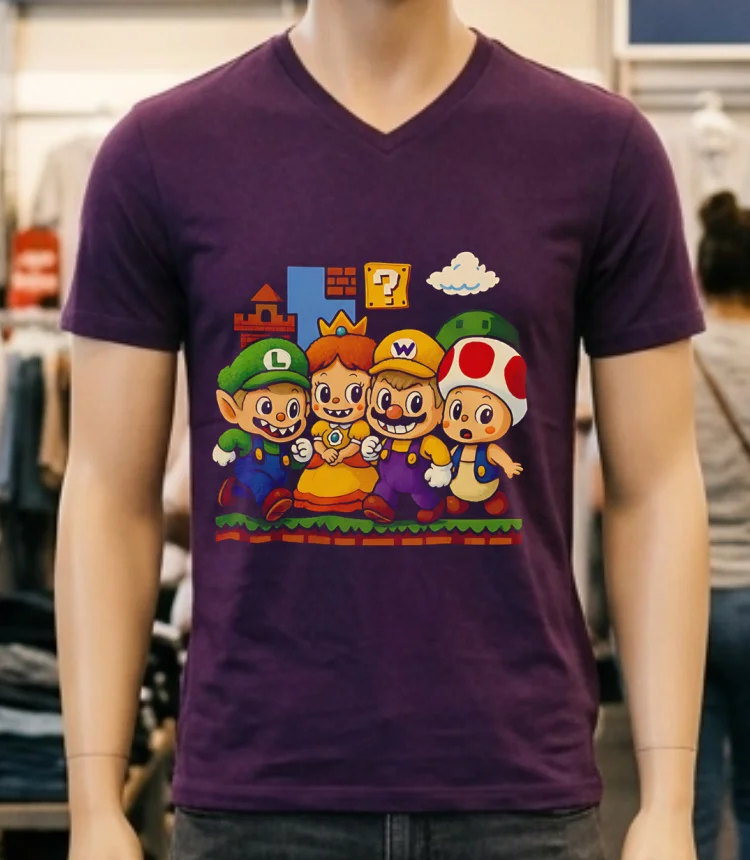 Luigi Labubu And Friends Video Game Yoshi Peach Mario Shirt - purple-shirt Luigi Labubu And Friends Video Game Yoshi Peach Mario Shirt Purple Shirt