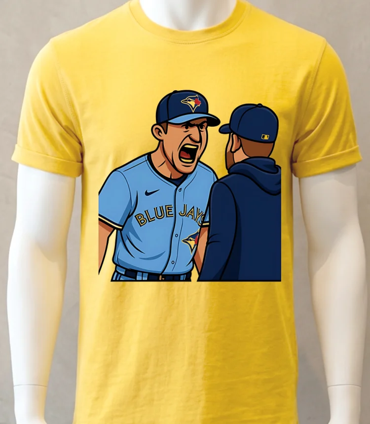 Mad Max Scherzer Yelling At John Schneider Caricature Shirt - yellow-t-shirt Mad Max Scherzer Yelling At John Schneider Caricature Shirt Yellow T Shirt