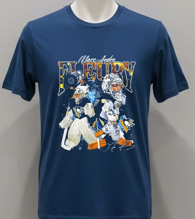 Marc Andre Fleury Black Pittsburgh Penguins Graphic Retro Shirt Navy Shirt 1