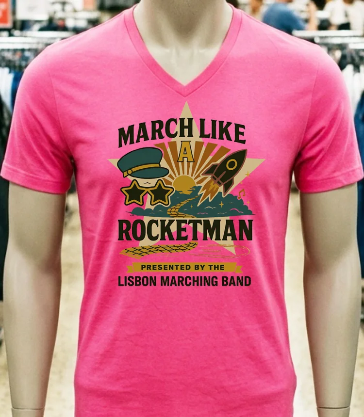March Like A Rocketman Lisbon Marching Band Shirt - pink-t-shirt March Like A Rocketman Lisbon Marching Band Shirt Pink T Shirt