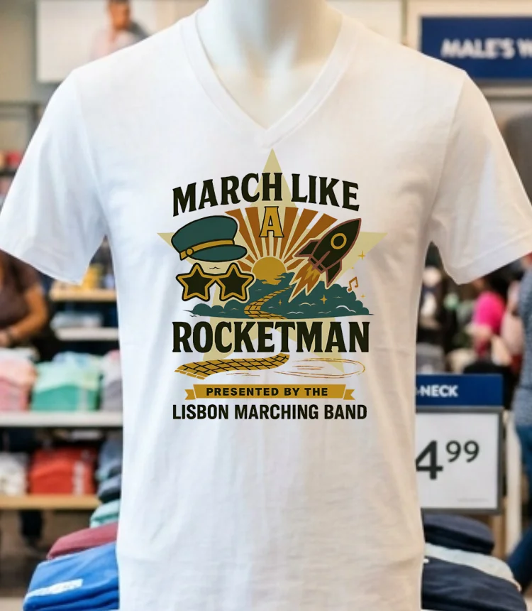 March Like A Rocketman Lisbon Marching Band Shirt - white-t-shirt March Like A Rocketman Lisbon Marching Band Shirt White T Shirt 1