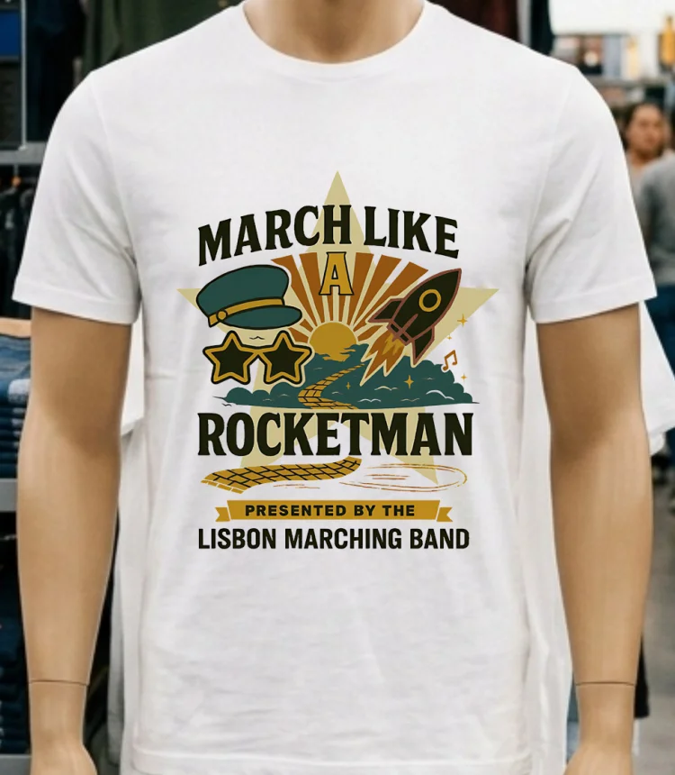 March Like A Rocketman Lisbon Marching Band Shirt - white-t-shirt March Like A Rocketman Lisbon Marching Band Shirt White T Shirt 2