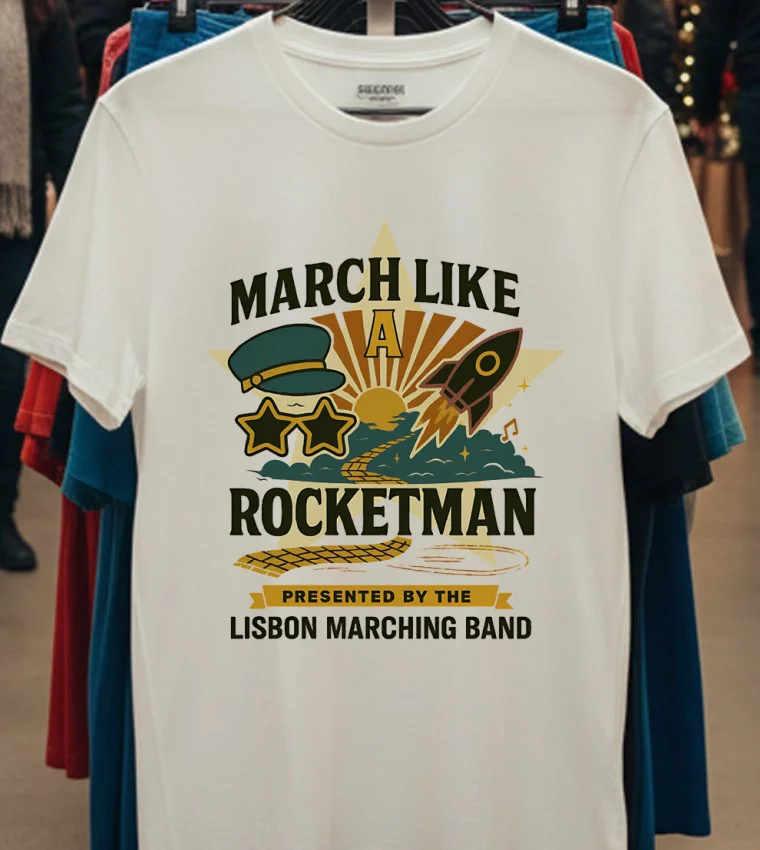 March Like A Rocketman Lisbon Marching Band Shirt - white-t-shirt March Like A Rocketman Lisbon Marching Band Shirt White T Shirt