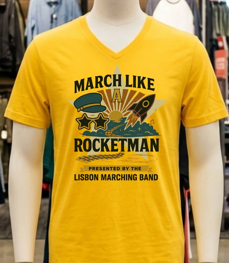 March Like A Rocketman Lisbon Marching Band Shirt - yellow-t-shirt March Like A Rocketman Lisbon Marching Band Shirt Yellow T Shirt
