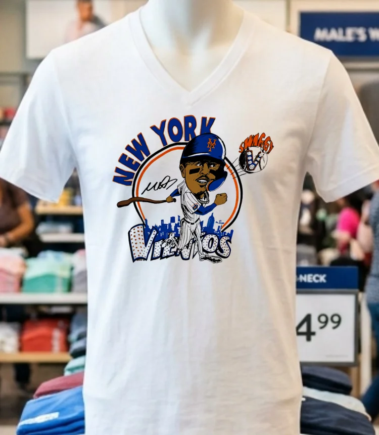 Mark Vientos Swaggy V New York Mets Caricature Cartoon Shirt - white-t-shirt Mark Vientos Swaggy V New York Mets Caricature Cartoon Shirt White T Shirt 3