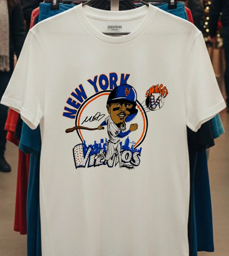 Mark Vientos Swaggy V New York Mets Caricature Cartoon Shirt - white-t-shirt Mark Vientos Swaggy V New York Mets Caricature Cartoon Shirt White T Shirt