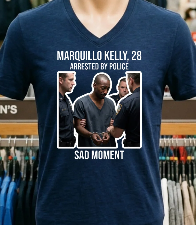 Marquillo Kelly, 28, Was Arrested By Police T Shirt - navy-shirt Marquillo Kelly 28 Was Arrested By Police T Shirt Navy Shirt 1