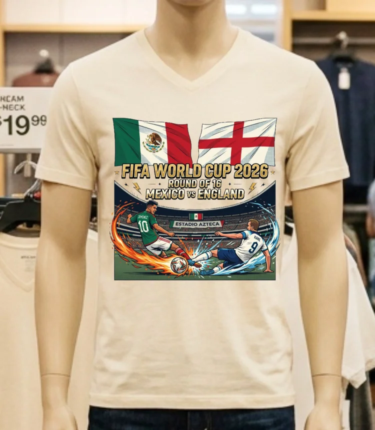 Mexico Vs England In The Round Of 16 Of The 2026 World Cup T Shirt - white-t-shirt Mexico Vs England In The Round Of 16 Of The 2026 World Cup T Shirt White T Shirt 1