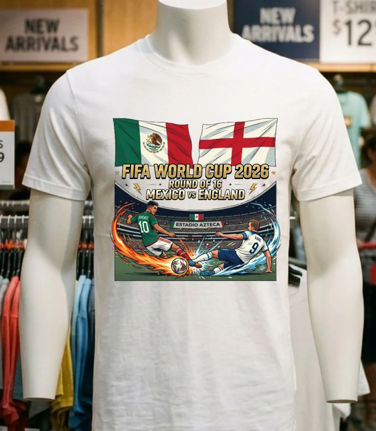 Mexico Vs England In The Round Of 16 Of The 2026 World Cup T Shirt - white-t-shirt Mexico Vs England In The Round Of 16 Of The 2026 World Cup T Shirt White T Shirt 5