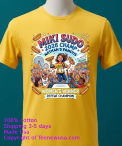 Miki Sudo Repeats As Women's Hot Dog Eating Champ In Nathan's Famous Contest 2026 T Shirt