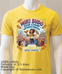 Miki Sudo Repeats As Women's Hot Dog Eating Champ In Nathan's Famous Contest 2026 T Shirt