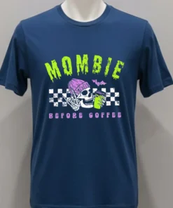 Mombie Before Coffee Spooky Mama Halloween Shirt Navy Shirt 1