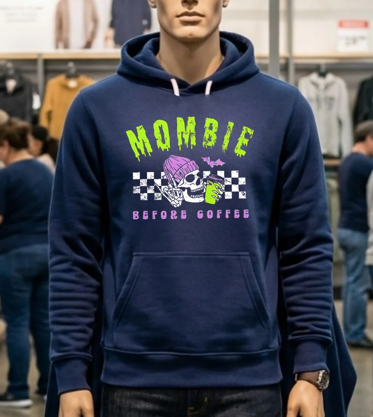 Mombie Before Coffee Spooky Mama Halloween Shirt - navy-shirt Mombie Before Coffee Spooky Mama Halloween Shirt Navy Shirt
