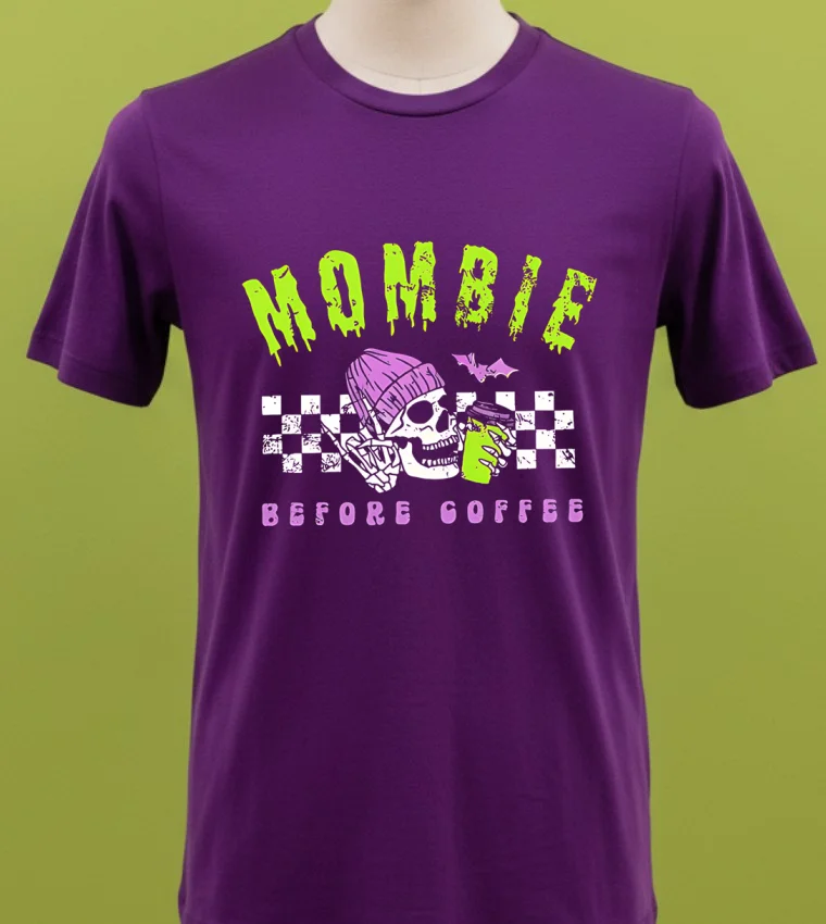 Mombie Before Coffee Spooky Mama Halloween Shirt Purple Shirt