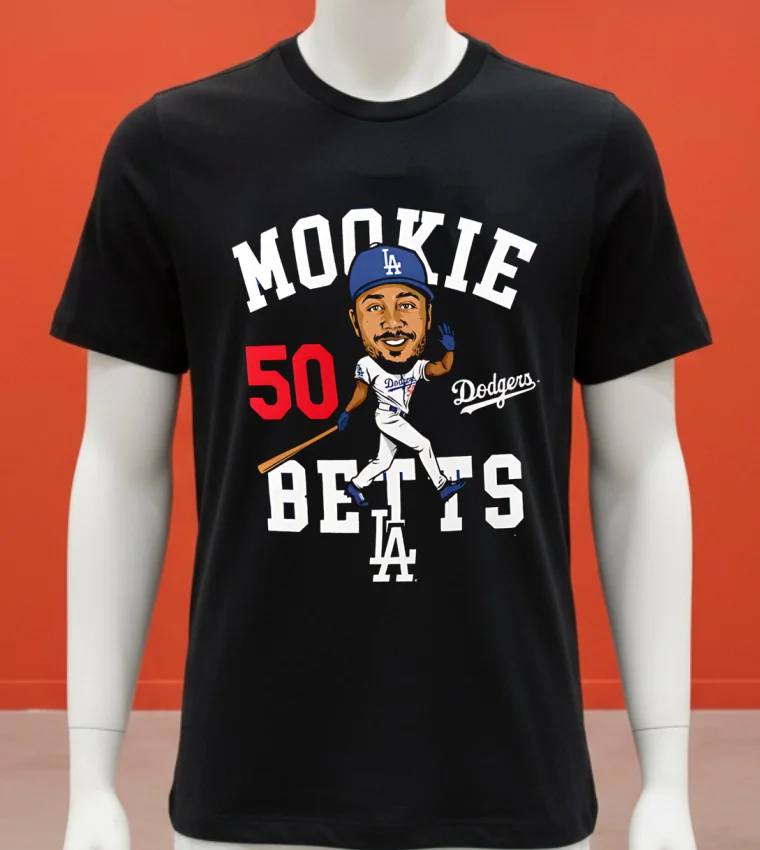 Mookie Betts Royal Los Angeles Dodgers Caricature Number 50 Shirt Balck Shirt