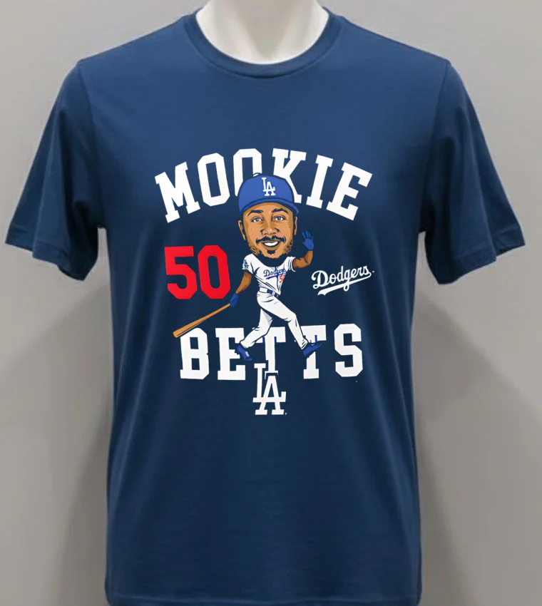 Mookie Betts Royal Los Angeles Dodgers Caricature Number 50 Shirt - navy-shirt Mookie Betts Royal Los Angeles Dodgers Caricature Number 50 Shirt Navy Shirt 1