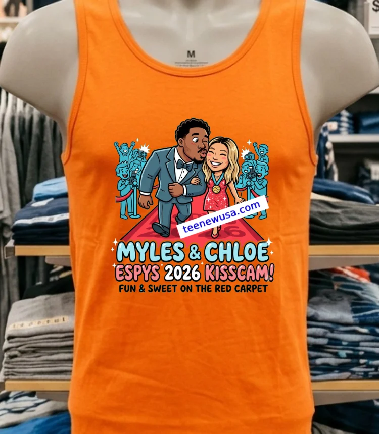 Myles Garrett Kisses Chloe Kim As They Walk 2026 Espys Red Carpet T Shirt - orange-shirt Myles Garrett Kisses Chloe Kim As They Walk 2026 Espys Red Carpet T Shirt Orange Shirt