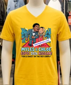 Myles Garrett Kisses Chloe Kim As They Walk 2026 Espys Red Carpet T Shirt