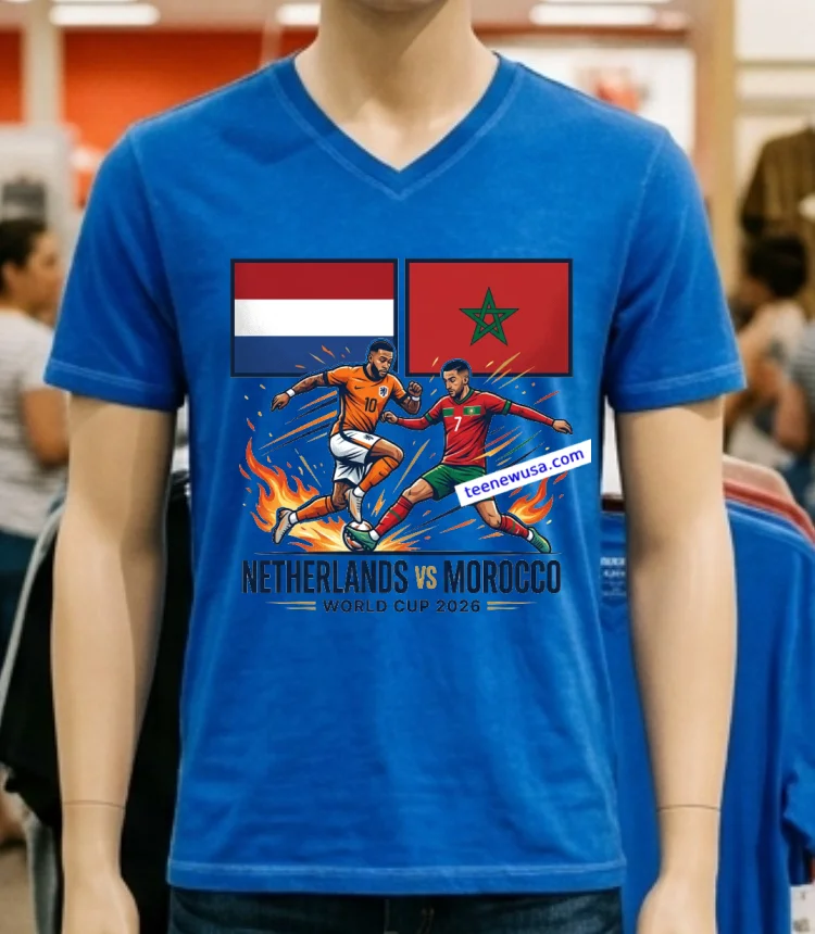 Netherlands Vs Morocco World Cup 2026 T Shirt - blue-shirt Netherlands Vs Morocco World Cup 2026 T Shirt Blue Shirt