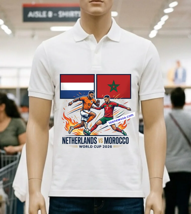 Netherlands Vs Morocco World Cup 2026 T Shirt - white-t-shirt Netherlands Vs Morocco World Cup 2026 T Shirt White T Shirt 1