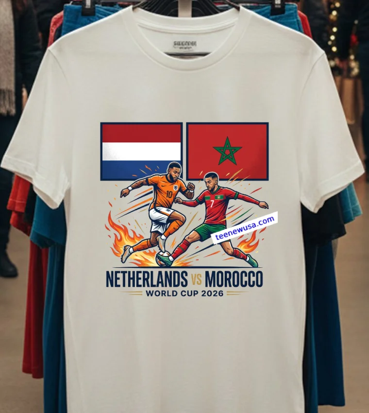 Netherlands Vs Morocco World Cup 2026 T Shirt - white-t-shirt Netherlands Vs Morocco World Cup 2026 T Shirt White T Shirt