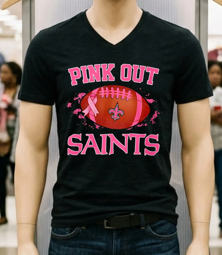 New Orleans Saints Pink Out Ball Shirt Balck Shirt 1