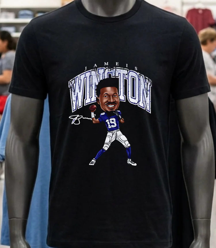 New York Giants Jameis Winston Cartoon Signature Shirt Balck Shirt 2