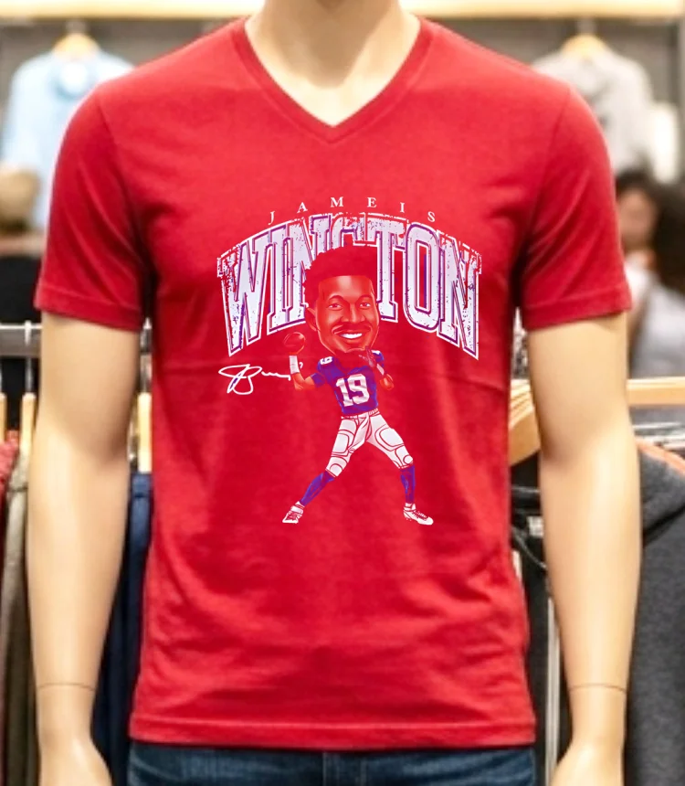 New York Giants Jameis Winston Cartoon Signature Shirt - red-shirt New York Giants Jameis Winston Cartoon Signature Shirt Red Shirt