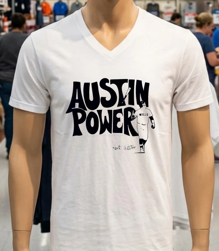 New York Yankees Austin Wells Austin Power Signature Shirt - white-t-shirt New York Yankees Austin Wells Austin Power Signature Shirt White T Shirt 2