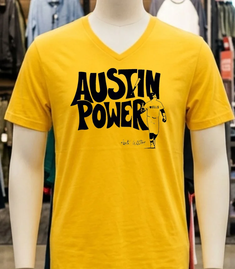 New York Yankees Austin Wells Austin Power Signature Shirt - yellow-t-shirt New York Yankees Austin Wells Austin Power Signature Shirt Yellow T Shirt