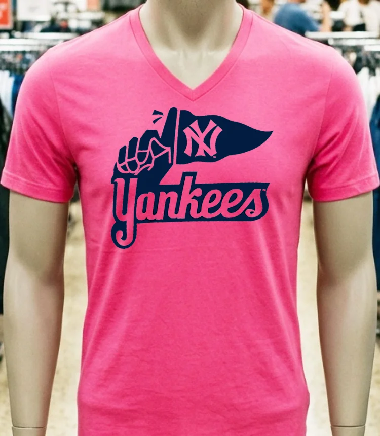 New York Yankees Logo Hand Holding Flag Iconic Baseball Shirt - pink-t-shirt New York Yankees Logo Hand Holding Flag Iconic Baseball Shirt Pink T Shirt