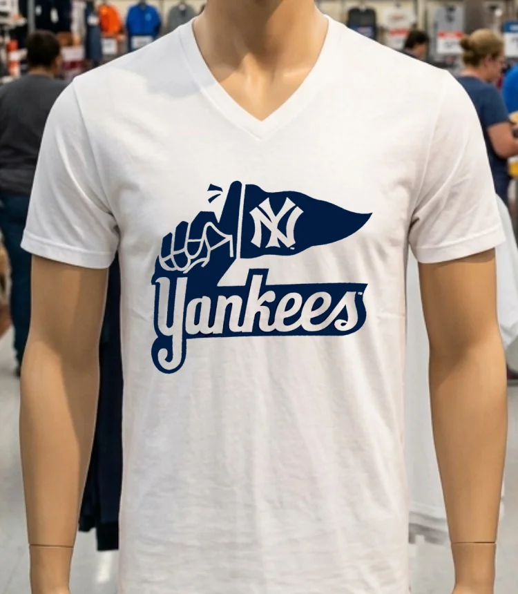 New York Yankees Logo Hand Holding Flag Iconic Baseball Shirt - white-t-shirt New York Yankees Logo Hand Holding Flag Iconic Baseball Shirt White T Shirt 2