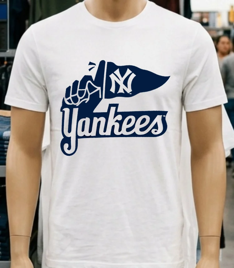 New York Yankees Logo Hand Holding Flag Iconic Baseball Shirt - white-t-shirt New York Yankees Logo Hand Holding Flag Iconic Baseball Shirt White T Shirt 3