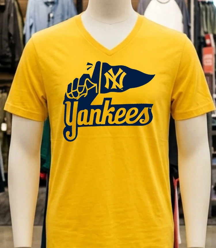 New York Yankees Logo Hand Holding Flag Iconic Baseball Shirt - yellow-t-shirt New York Yankees Logo Hand Holding Flag Iconic Baseball Shirt Yellow T Shirt