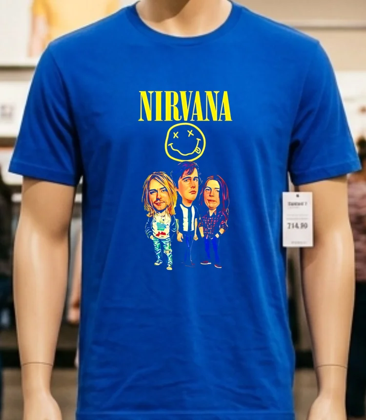 Nirvana Kurt Cobain Black Cartoon Shirt - blue-shirt Nirvana Kurt Cobain Black Cartoon Shirt Blue Shirt