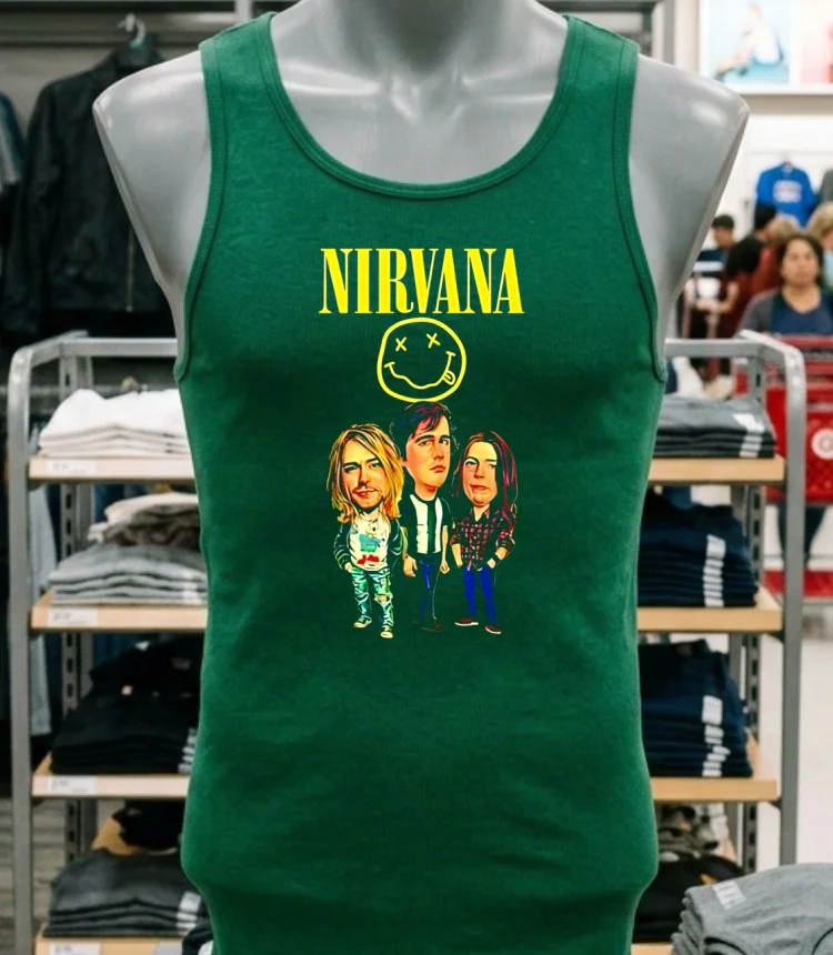 Nirvana Kurt Cobain Black Cartoon Shirt - green-shirt Nirvana Kurt Cobain Black Cartoon Shirt Green Shirt